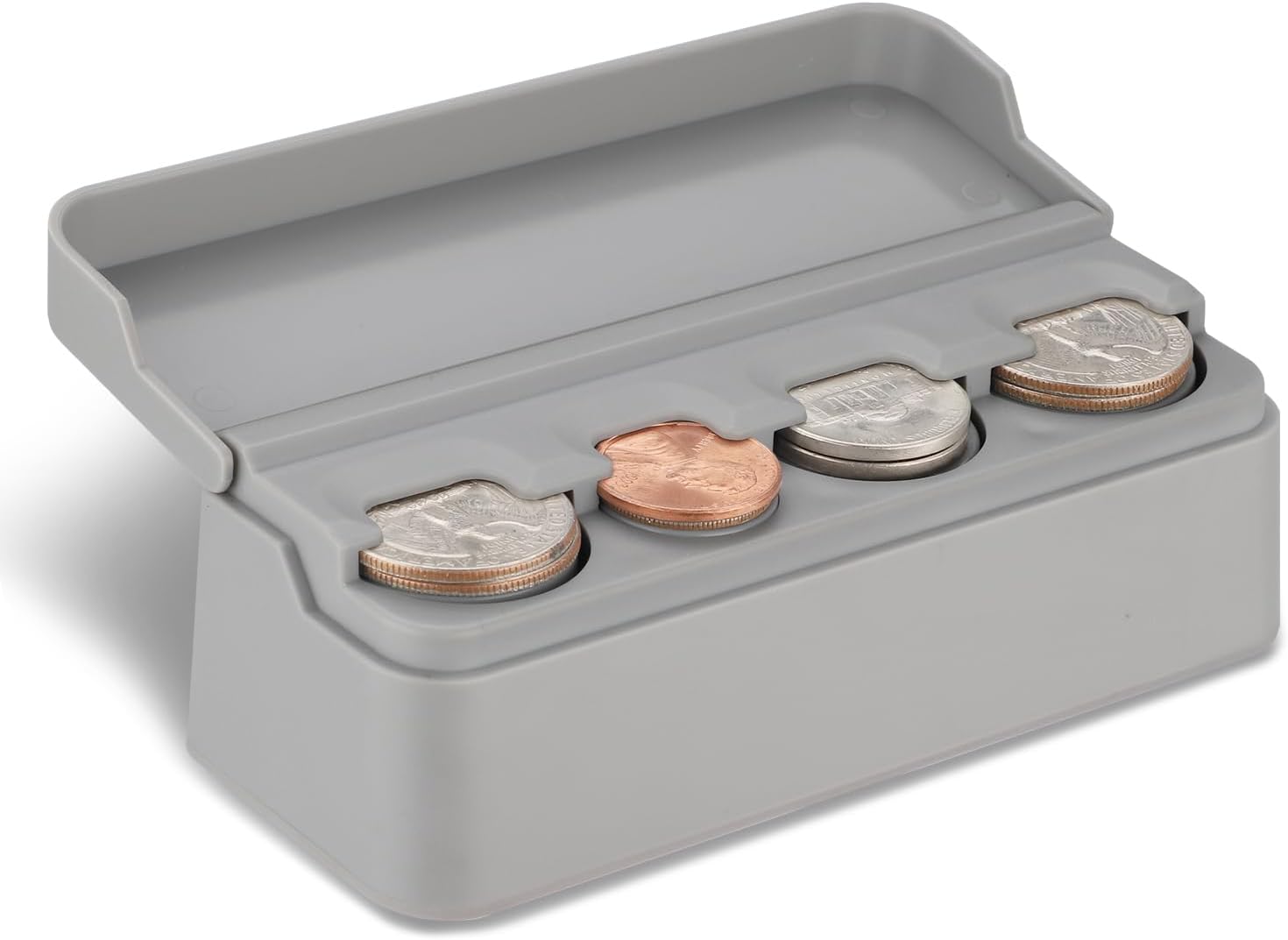 Coin Holder for Car, Coin Change Organizer Compatible with Coins of Different Sizes, Dash-Mounted Holder Suitable for Most Cars, Trucks(Gray)