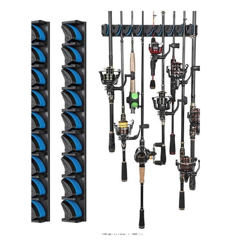 DE.HOME Wall Mount Fishing Rod Rack, 9 Rod Garage Storage Organizer, Boat and Garage Fishing Tackle Wall Mount Bracket