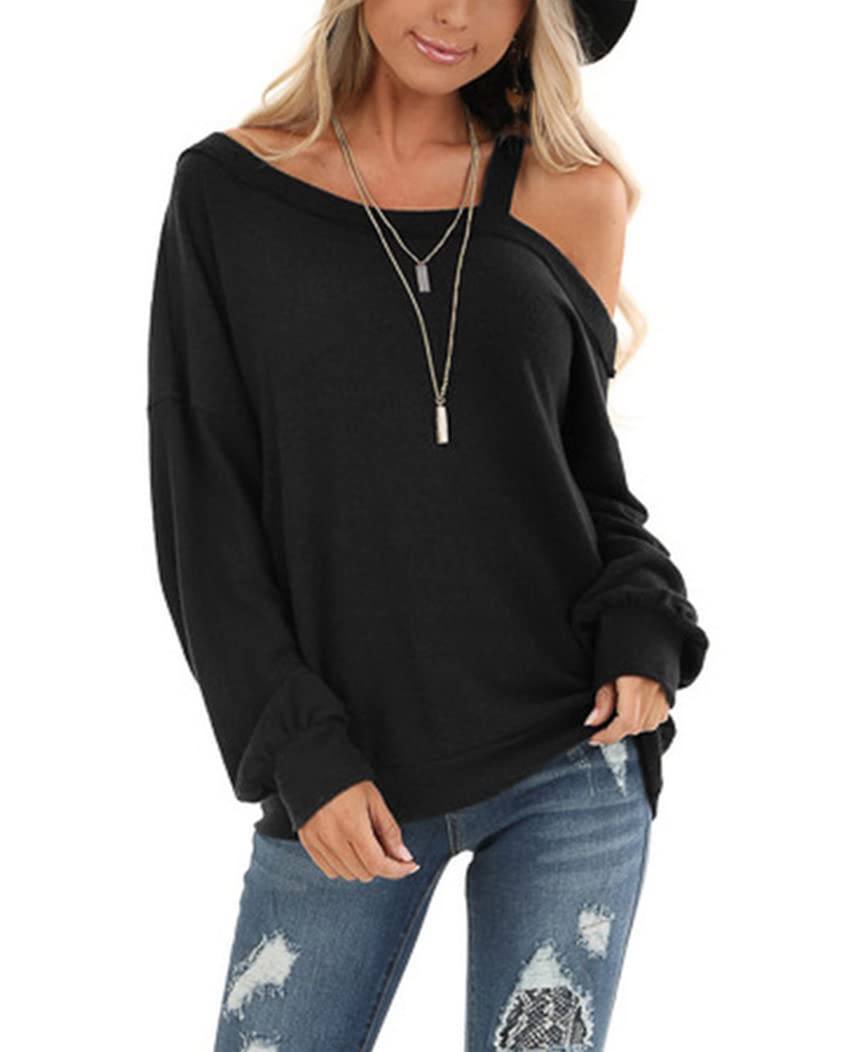 Ezbelle Womens Sweaters Oversized Long Sleeve Cold Shoulder Tops Shirt Tunic Sweatshirt