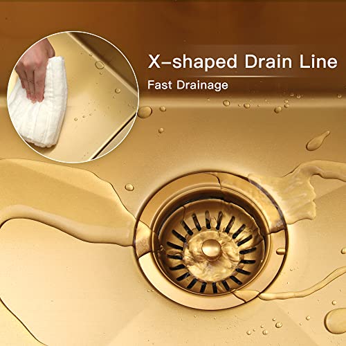 Image of Gold Drop In Kitchen Sink 25 inch X 22 inch, 25 Inch Top Mount 16 Guage T-304S Stainless Steel Kitchen Sinks, 10 Inch Deep Single Bowl laundry Sink with Accessories