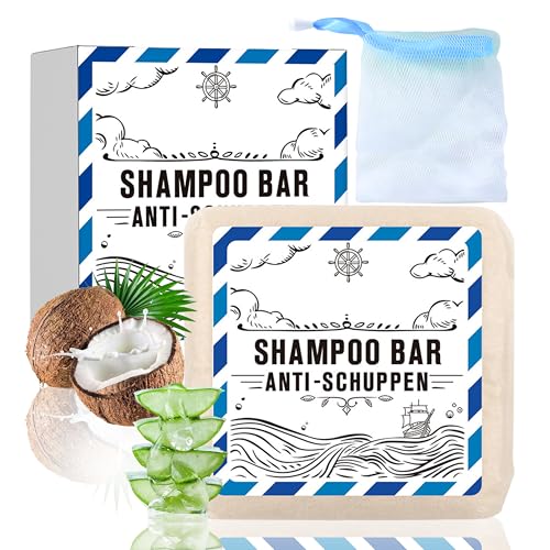 Festes Anti-Schuppen Shampoo mit Schaumnetz - 1 Stück Natural Haarseife mit Sheabutter, Kokosöl, 3 in1 Duschseife Männer für Haar, Gesicht, Körper, Anti-Haarausfall Shampoo Bar für Herren & Damen