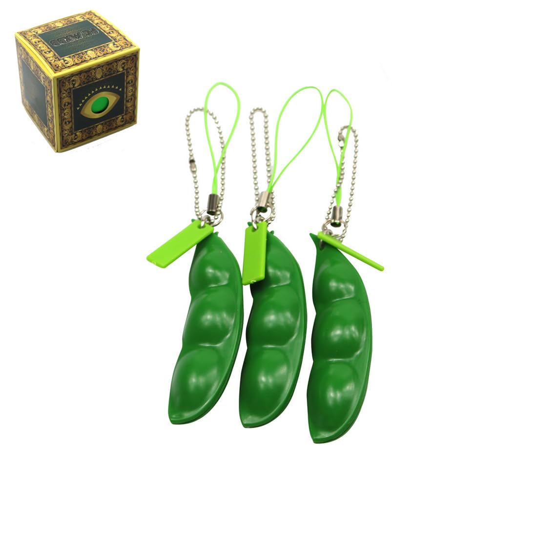 3Pack Fidget Toys Squeeze-a-Bean Soybean Stress Relieving Keychain Keyring Phone Chain Pendants