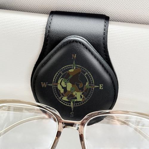 Compass Camo - Car Sunglass Holder Magnetic Leather Eyeglass Hanger Mount Clip Holder for Car Visor Accessories