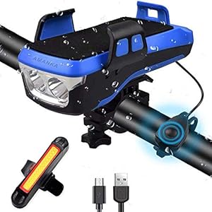 AMANKA Fietsverlichtingsset,LED Fietslicht 550LM Ingebouwde Batterij van 2400 mAh Kan USB-oplaadbaar,Met Houder Voor…