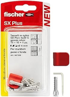 Fischer 10 wieszaków srebrnych obrazów z kołkami 4 mm i klipsem mocującym, czysta instalacja na ścianie do ciężkich ramek, 567556