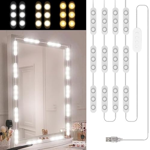 Led Vanity Mirror Lights, Hollywood Style Vanity Make Up Light, Dimmable Color and Brightness Lighting Fixture Strip, for Makeup Vanity Table & Bathroom Mirror, Mirror Not Included