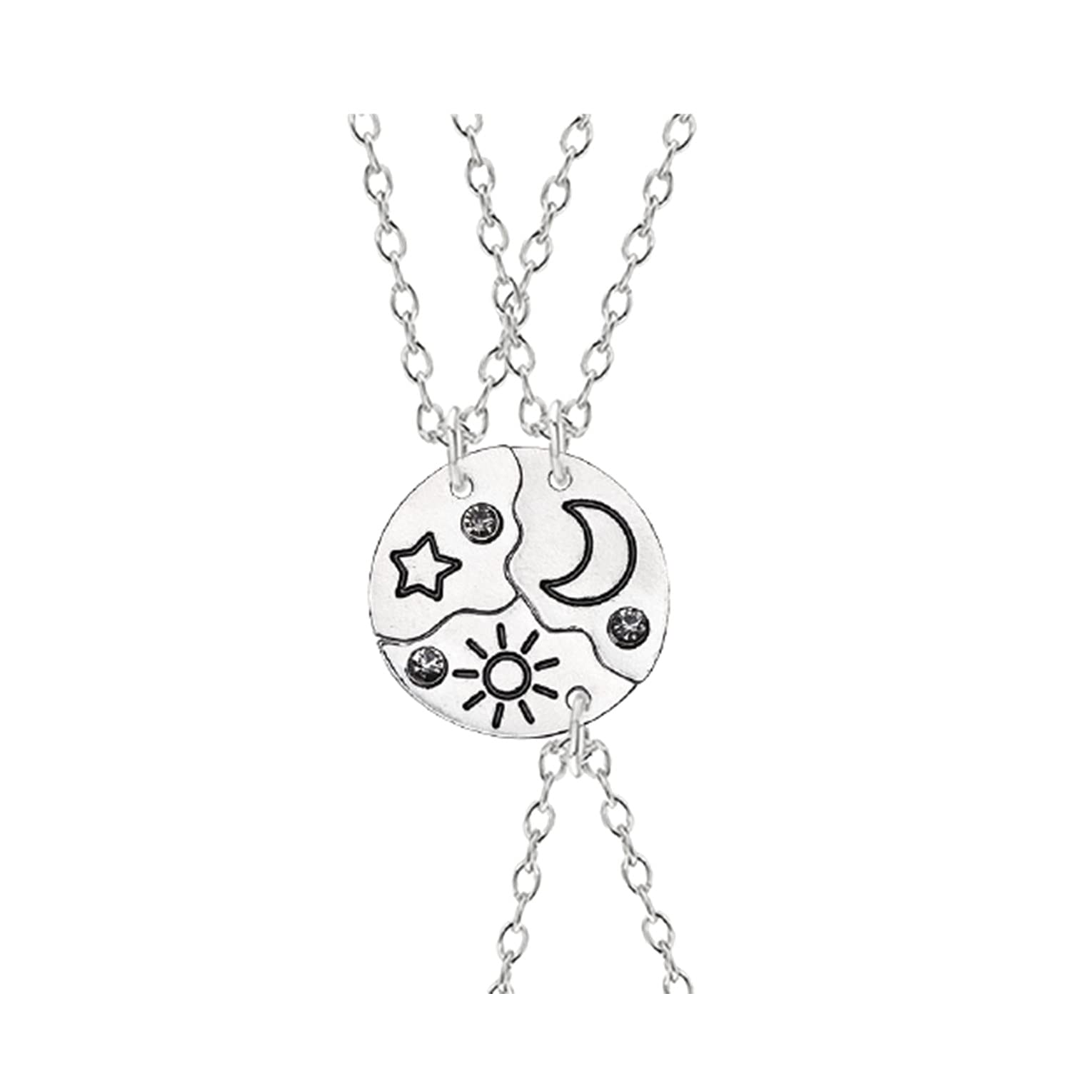 Shymuh3Pcs/Set Best Friend Forever Necklaces Sun Moon Star BFF Necklaces Matching Heart Pendant Necklace Cute Puzzle Necklace BFF Friendship Pendant Necklaces Set for Teen Girls