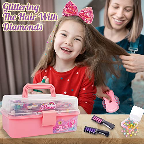 Veitch Fairytales Kids Play Hair Decorations, Hair Styling Tools Acccessories Gift For Girl, Kids Hair Gems Bedazzler Kit Butterfly Hair Clips Sparkle Hair Extensions Glitter Strands Hair Chalk & Veil #TOP4
