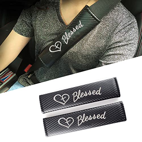 Flagsp 2Pcs Seat Belt Covers Shoulder Pads For Blessed Cross And Heart Christian, Embroidered Logo Black Leather Car Seat Belt Pads Safety Belt Cover Pad (Blessed) #TOP1