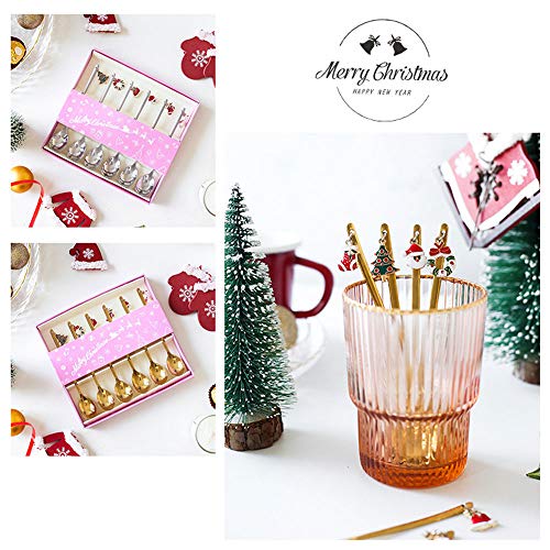 Cozyhoma 6 cucharas de café de Navidad de acero inoxidable para helados, sopa de azúcar, cucharillas de Navidad, juego… - Imagen 7