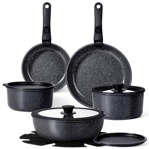 GiPP Set de Poêles et Casseroles Avec Revêtement Céramique Antiadhésif - 15 Pièces Sets de Casseroles Avec Poignées Détachables, Sans Toxiques, Compatible...