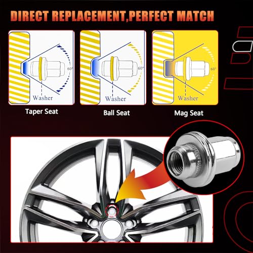 Image of M14X1.5mm Wheel Lug Nuts Chrome - 14x1.5mm, 1.80 Inch 7 /8 22mm Hex Mag Washer Compatible With Toyota Lexus Vehicle Tundra Sequoia Land Cruiser LX LX470 LX570 Replace# 611-277 90942-01103 (20PCS)