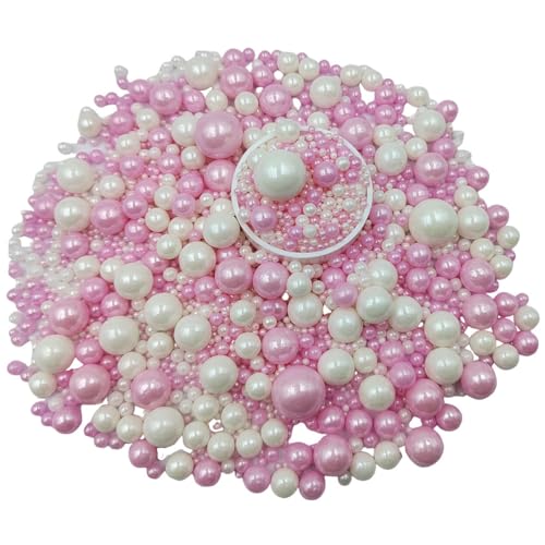 Image of Edible White Pink Sugar Pearls Candy Sprinkles 120G / 4.23Ounce Baking Cake Sprinkles Cupcake and Cake Topper Cookie Decorations Wedding Party Valentines Halloween Christmas Supplies