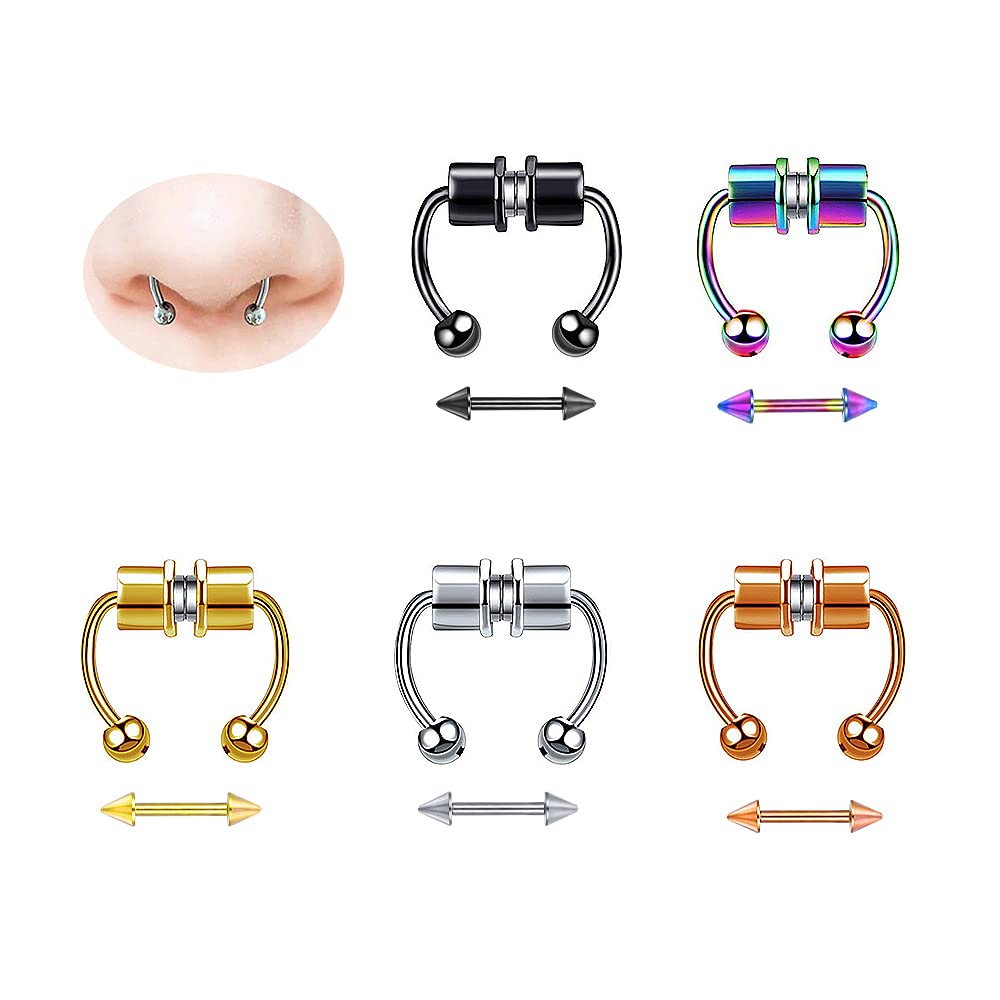 XiXiRan Anillo Magnético para Nasal*5, Anillos de Nariz Falsos de Herradura de Acero Inoxidable, Anillo de Nariz Falso Magnético Acero Inoxidable, Aro de Nariz con Clip no Perforado, Unisexo