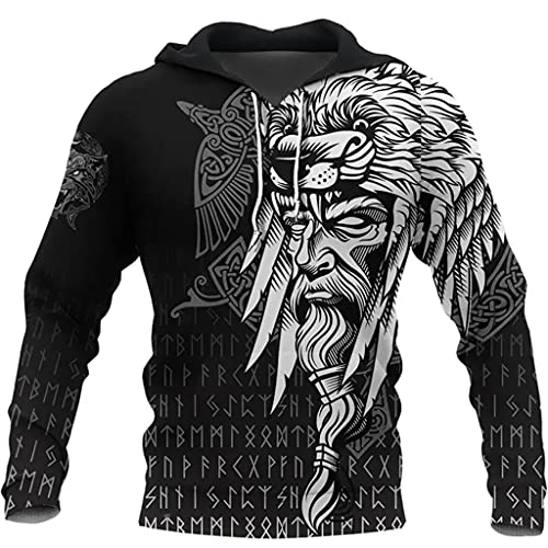 Sweat capuche Viking motifs imprimés 3D haute définition et runes celtiques