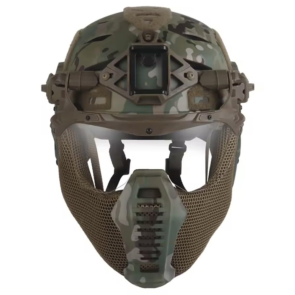 Fotrsta B Airsoft Pj Fast Helmet With Detachable Mesh Mask And Anti-Fog Visor, Full Coverage Tactical Helmet For Paintball Wargame Hunting Shooting Outdoor Training