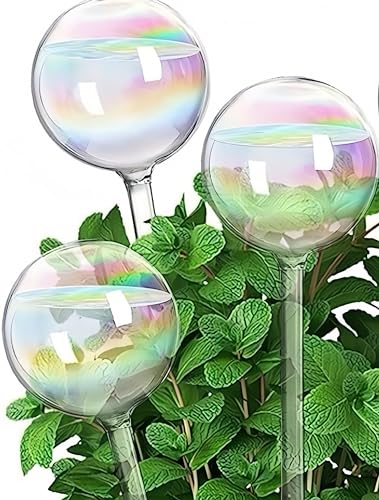 [3 PCS] Potted Plant Watering Globes Indoor & Outdoor Plants Automatic System Water Meter Watering Device Spikes Rainbow Color Glass Stakes Moisture