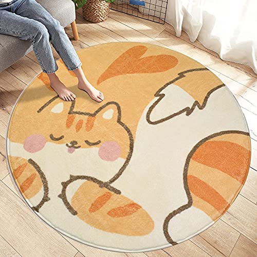 Tealp Kids Play Rug 4Ft,Round Area Rug Kids Nursery Door Mat Soft Plush Childrens Carpet For Bedroom Living Room Kids Playroom,Orange Cat #TOP6