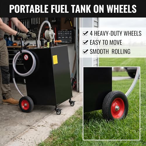 50 Gallon Portable Storage Caddy with Manual Transfer Pump, Heavy-Duty Wheeled Tank for for Cars, Trucks, Boats, Lawn Mowers Use, Durable Four-Wheel Design + Visible Level Gauge - Black by ExploreHorizon - Image 6