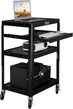 TUFFIOM AV Presentation Cart for Video Projector Laptop Computer, Mobile Workstation Utility Media Cart for School Classroom Office, Rolling Storage Stand with Keyboard Shelf