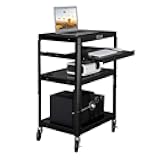TUFFIOM AV Presentation Cart for Video Projector Laptop Computer, Mobile Workstation Utility Media Cart for School Classroom Office, Rolling Storage Stand with Keyboard Shelf
