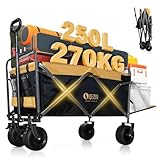 QEZER Carrello pieghevole è dotato di grandi ruote staccabili e di una maniglia regolabile, Capacità di carico massima 270/220 kg，Adatto per campeggio, giardini e shopping (giallo 250 litri 270kg)