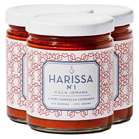 Villa Jerada, Harissa No. 1, Fiery Moroccan Condiment, Impart The Perfect Amount of Savory, Tang, and Spice to Any Meal, 6 oz (HARISSA - 3 JARS) Cover