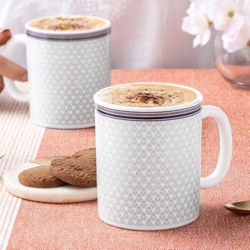 Image of Larah by BOROSIL 320ml x 2pc Opalware Starlight Tea /Coffee Mug Set, Microwave & Dishwasher Safe Embossed Design Crockery Ideal for Daily Use & Gifting