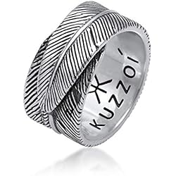 Kuzzoi Anillo de Hombre masivo (14 mm) en diseño de Primavera Oxidado, Anillo de Banda para Hombres Hecho de Plata de Ley 925 (62)