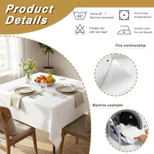 Fixwal 2 Pack White 54 x 54 Inch Square Tablecloths, Reusable Heavy Duty Washable Polyester Table Covers for Wedding, Party, Birthday, Outdoor, Picnic, Camping by Fixwal - Used condition - Image 4