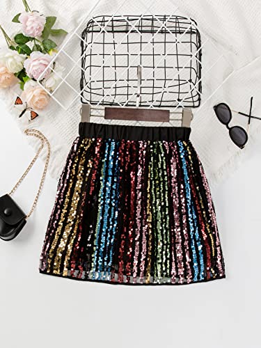 Milumia Girl Cute Colorful Sequin Elastic High Waisted Flared A Line Short Skirt Multicolor 11-12 Years #TOP1