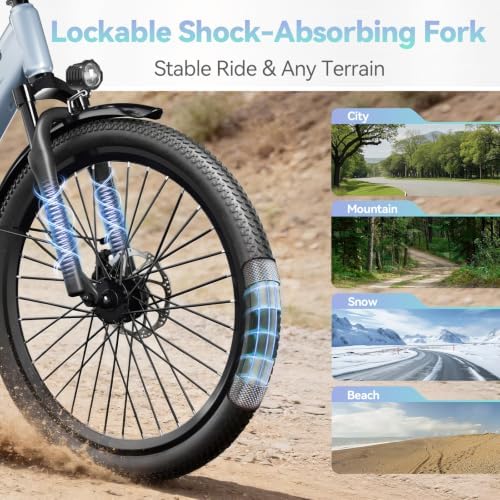 26" Electric Bike for Adults - 750W Peak Motor Step-Through Ebike, 48V Built-in Removable Battery, Up to 50 Miles Long Range & 20MPH, 7-Speed City Commuter Cruiser Bicycle, UL 2849 Certified image 11