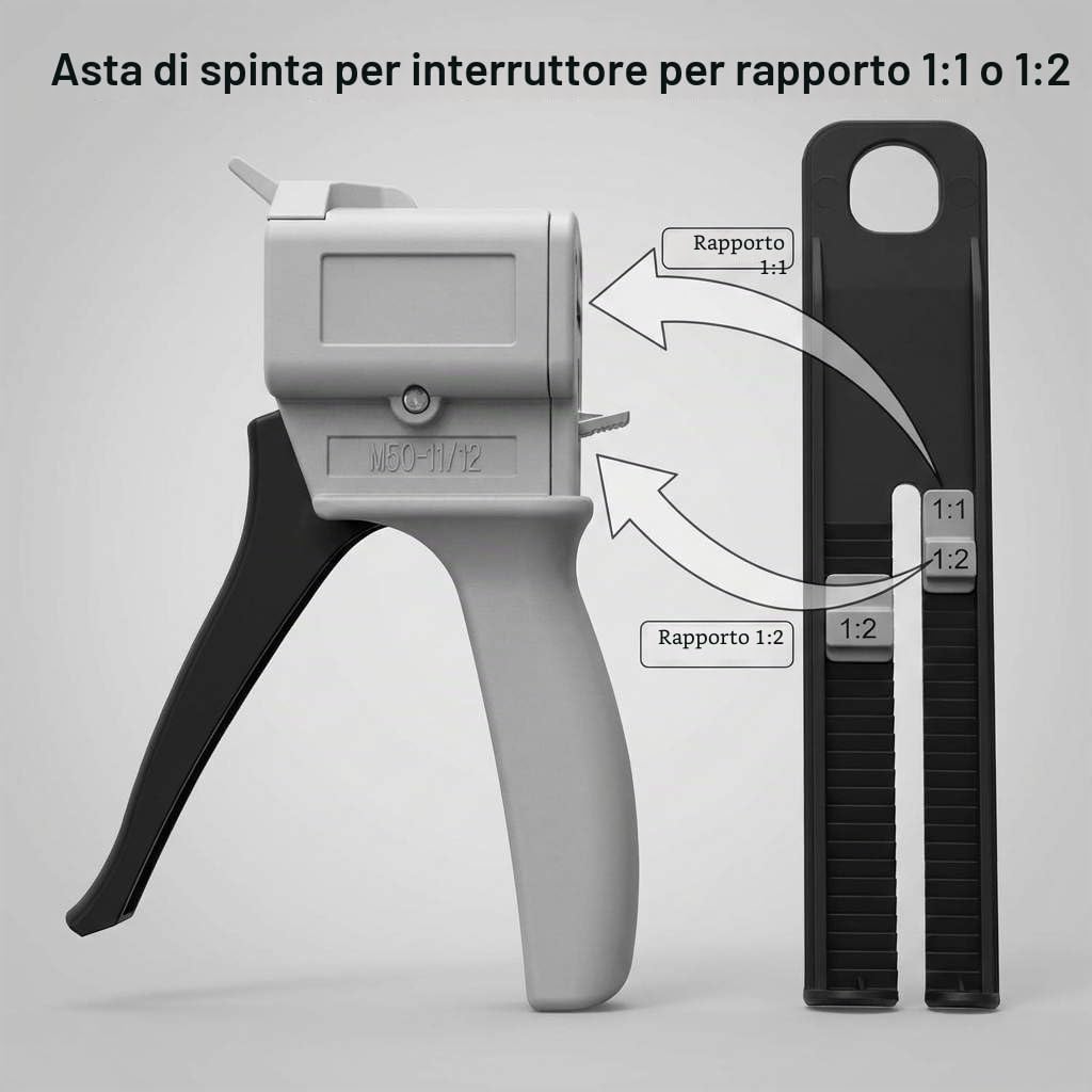 QWORK® - Pistola per Colla Epossidica 50 ml, pistola erogatrice per miscelazione, rapporto 1: 1/1: 2 AB, ugello di miscelazione statico