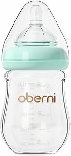 Glass Baby Bottles, Anti Colic Breastfeeding Bottle with Natural Response Nipple for Newborn Preemie 0+ Month, BPA Free, Wide Neck, Blue/1Pack/5oz