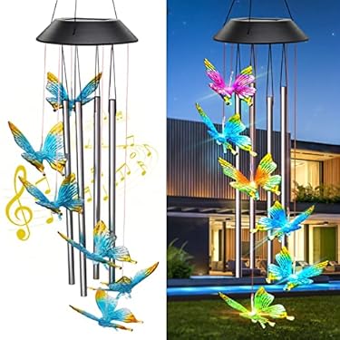 AMAZON - Zawino Solar Wind Chimes for Outside, Butterfly Windchimes with Music Metal Tubes, 7 Colors Changing LED Lights, Waterproof Wind Bells for Indoor Outdoor, Garden, Patio Decor, Love Memorial, Mom Gift