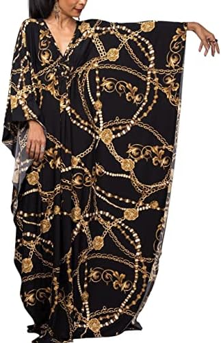Bsubseach Women Ethnic Print Kaftan Beach Dress Plus Size Swimsuit Cover Up