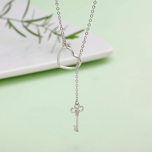 Miniatura 3 de Presentski Collar de plata de ley 925 en Y Lariat, joyería para el día de San Valentín con dije de llave infinita, collares de corazón de amor