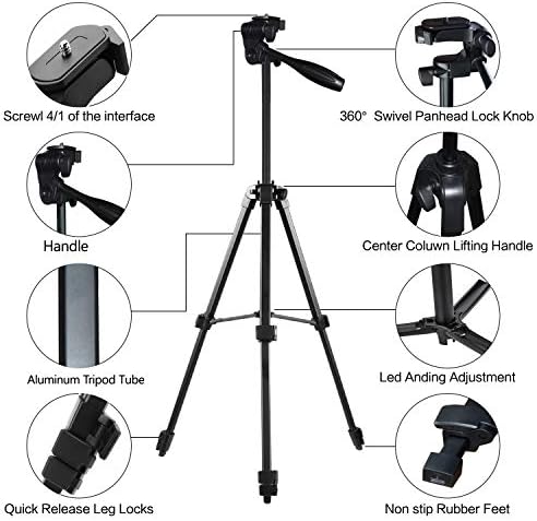 teefeet iPhone Tripod, 54" Lightweihgt Travel Tripod with Phone Holder Adapter/Remote shutter Remote/Carry Bag for Selfie, Video, Live Stream, Vlogging, Facebook, Tiktok (Black)