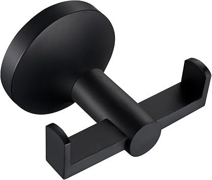 APLusee Black Double Towel Hook for Bathroom, SUS 304 Stainless Steel Robe Coat Wall Hook Bath Towel Holder, Modern Matte Black