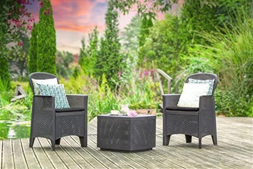 idooka Bistro Sets for 2 for Garden with Storage Coffee Table Black & 2x Chair Cushions- Conservatory, Balcony, Poly Rattan Garden Furniture Sets - Bistro Table and Chairs - Outdoor Patio Furniture