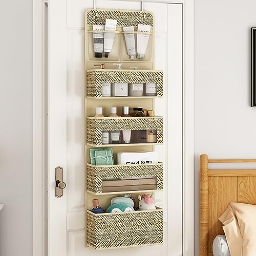 Organizador Suspenso de 5 Prateleiras Sobre a Porta de 2 Peças, Organizador de 4 Bolsos Grandes com