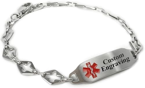My Identity Doctor Ladies Medical Alert Bracelet with Engraving - 316L 6mm Steel Cross