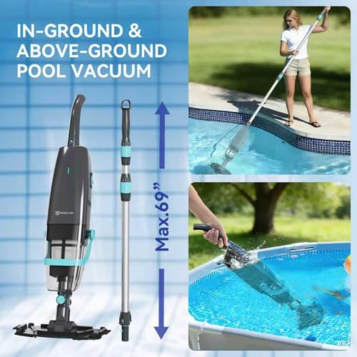 PoolMr Cordless Pool Vacuum for Above Ground Pools & Inground Pools, 18.5 GPM Suction, 60min Runtime – Handheld Pool Vacuum with Telescopic Pole, for Spas & Hot Tubs, Solid Black — view 6