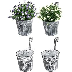 Maceteros De Pared Con Tarimas 4 Piezas Macetas Colgantes de Metal, Macetero Pared con Gancho, Pequeñas Retro Cubo de Flores Jardineras, Exterior Macetero Colgante, Metal Decorativa Vintage Maceta, para Balcón Jardín Patio