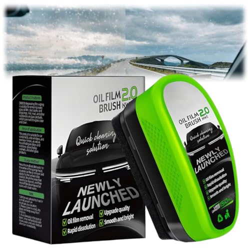 2026 Automotive Oil Film Cleaning Brush,150ml New 2.0 Oil Film Cleaning Brush, Upgrade Automotive Oil Film Cleaning Brush, Green Car Glass Oil Film Remover, for Easily Improve Clarity/Visibility