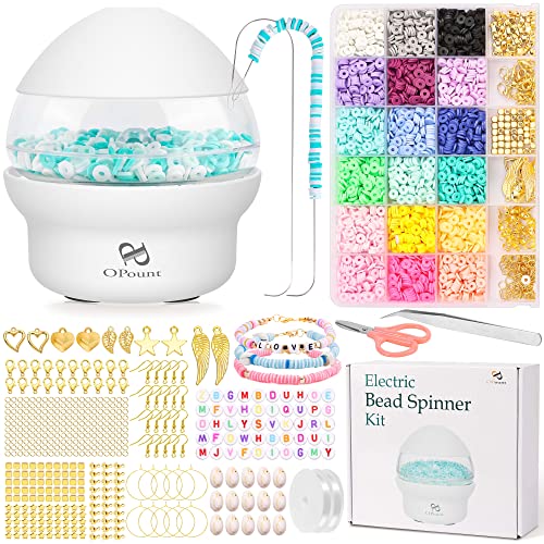 PP OPOUNT Electric Bead Spinner with 3960 PCS Clay Beads, Bead Spinner for Clay Beads, Fast Beading Clay Bead Spinner Machine for DIY Jewelry Making, Bracelets, Necklaces (Patent Product)