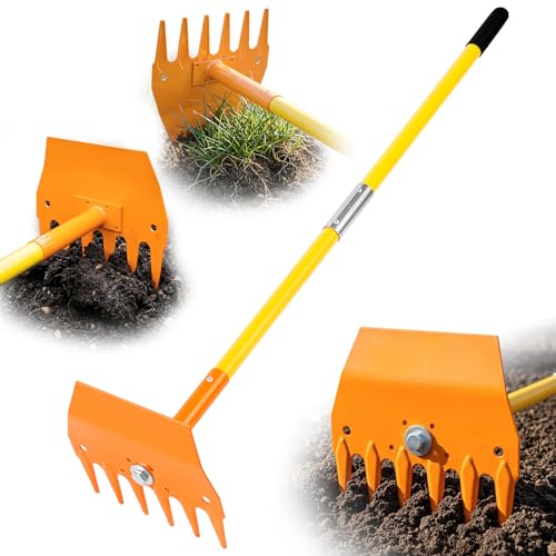 Leriton Rake Hoe Steel with 48 Inch Fiberglass Handle Fire Rake Hoe for Multi-use Landscaping and Forestry Raking Scraping Grubbing and Tamping