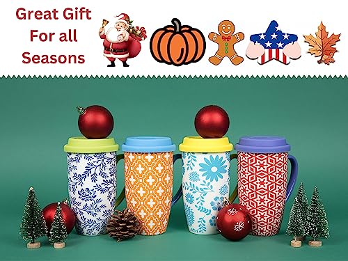Crystalava Coffee Mugs Set Of 4-16Oz Coffee Cups With Silicone Lids (Holds 14-15 Oz) - Colored Porcelain Large Coffee Mugs Great For Taking Your Drink To-Go - Dishwasher And Microwave Safe #TOP5