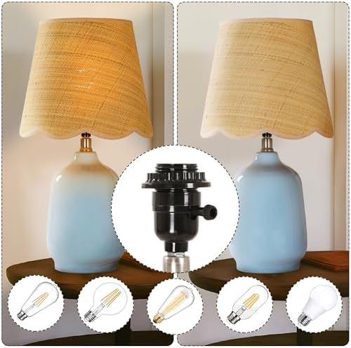 Pia Ricco 19" Modern Ceramic Table Lamp for Living Room Light Bule Base Desk Lamps for Bedroom Farmhouse Bedside Nightstand Lamp End Table Lamps,Sky Bule,Rattan Shade — view 3