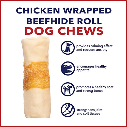 Pet Factory Twistedz American Beefhide 4" Rolls Dog Chew Treats W/ Real Chicken Meat Wrap - 4 Count/1 Pack #TOP4